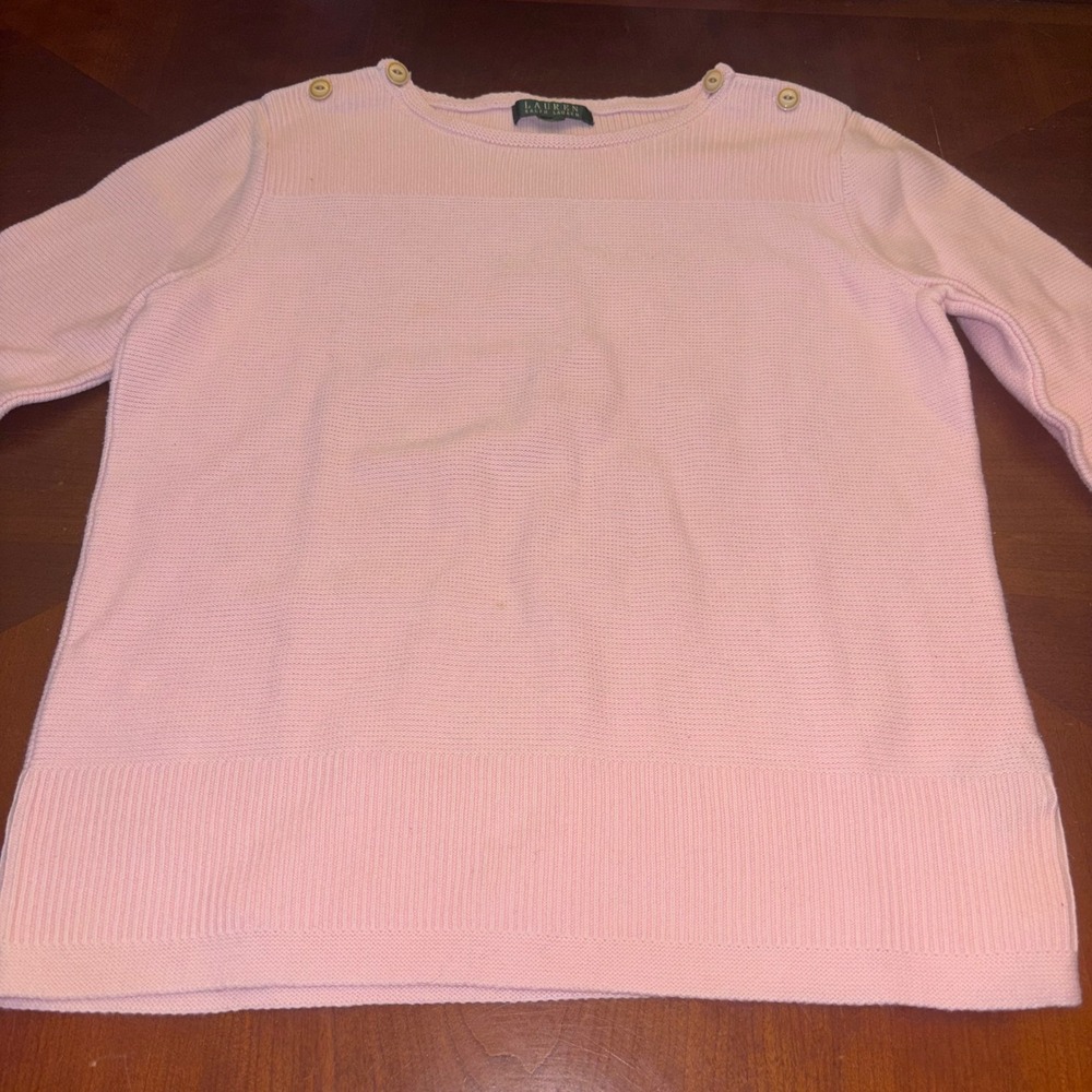 Lauren Ralph Lauren | Medium Petite‎ | Coral/Pink Boat Neck Sweater | Buttons